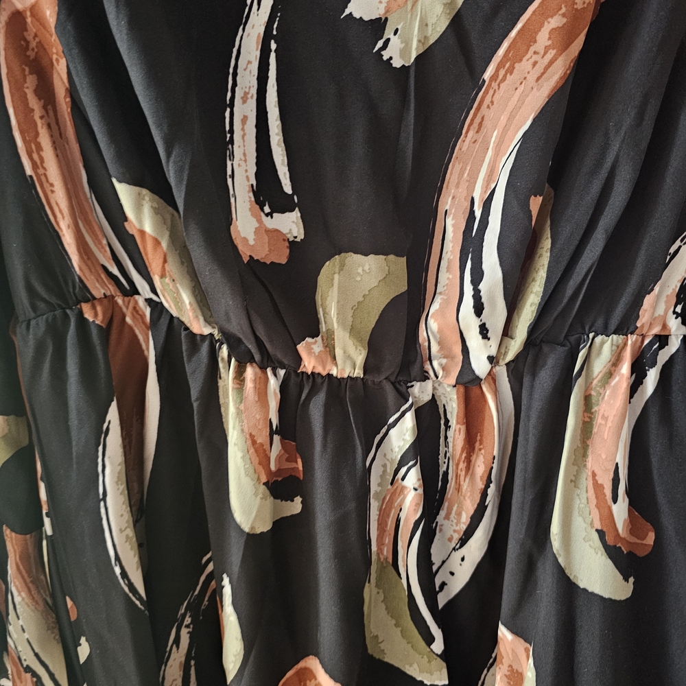 SHEIN Artistic Long Sleeve Dress - Black, Orange, Green - Picture 3 of 6